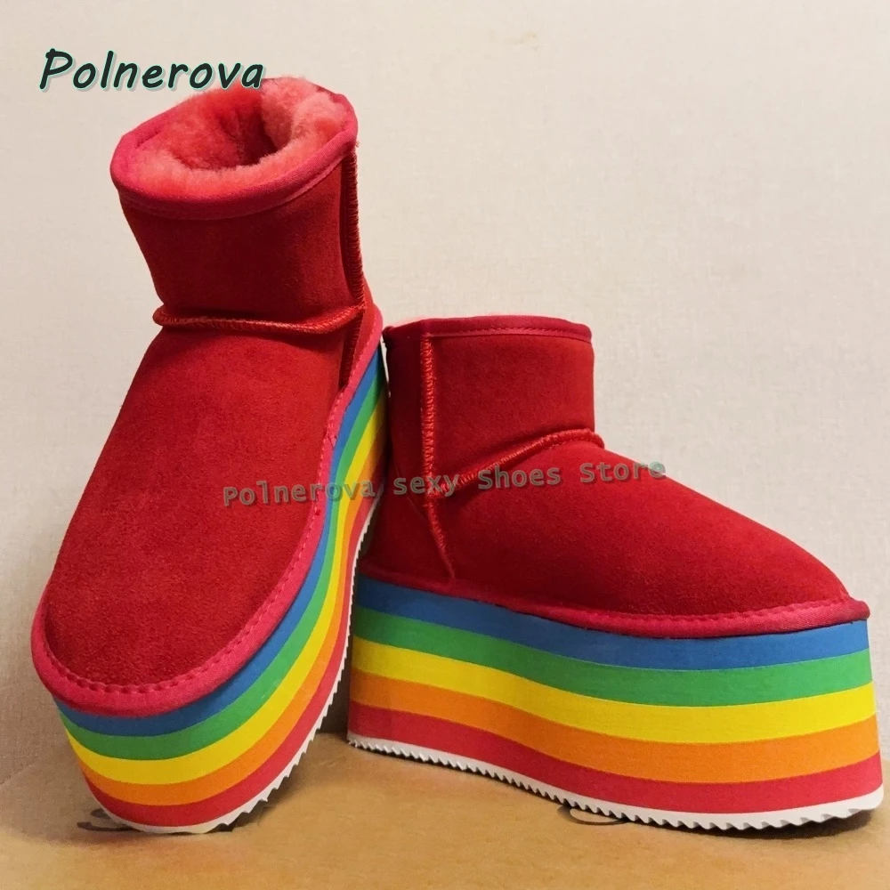 Platform Rainbow Sole Fashion Boots Round Toe Height Increase Pull On Mixed Colors Couple Ankle Boots 2025 Winter Street Style