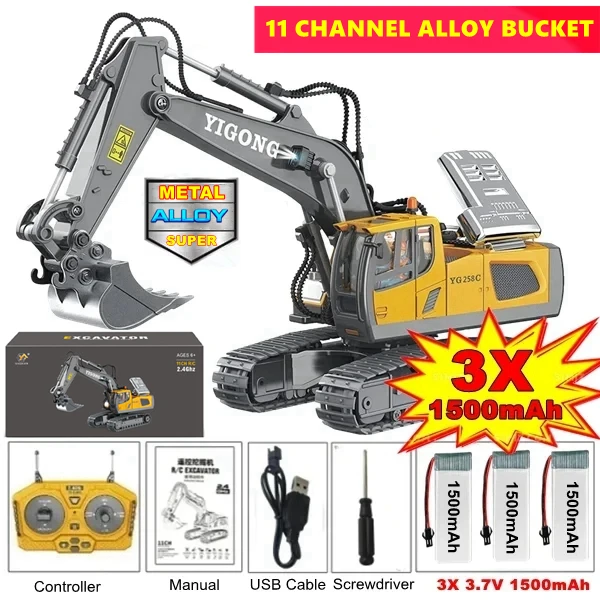 4WD Afstandsbediening Graafmachine 4x4 Legering Dump Truck Bulldozer Radio Model RC Auto Bouwvoertuig Speelgoed Kinderen Kids Geschenken