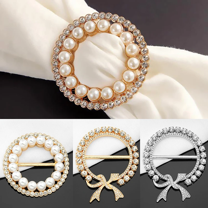 Headscarf Buckle Pearl Rhinestone Crystal Pin Muslim Hijab Buckle Clothes Corner Silk Scarf Shawl Alloy Brooch Pin