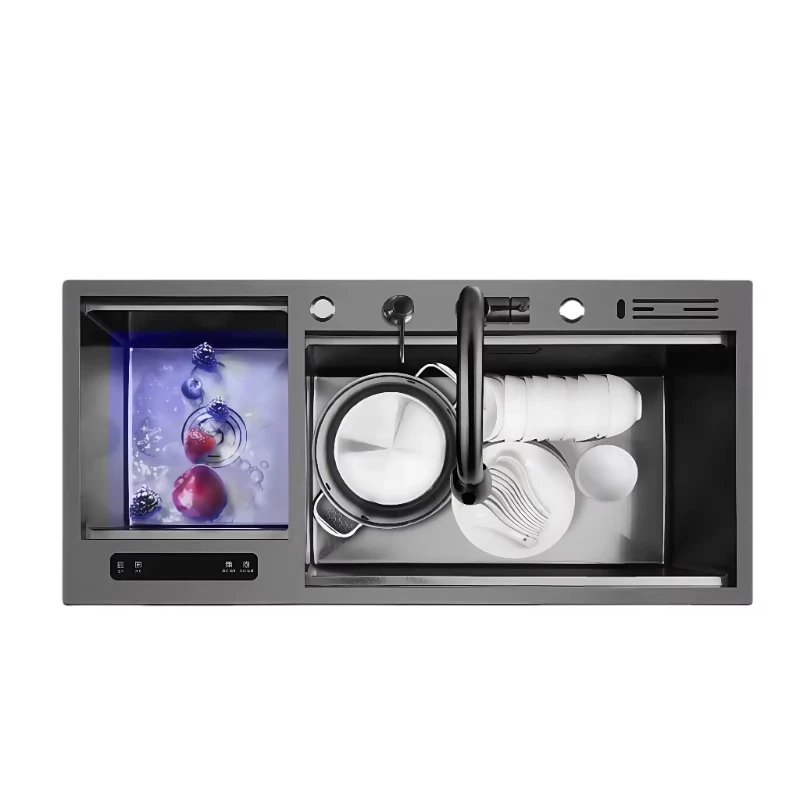 

Handmade high-grade stainless steel kitchen sink ultrasonic double bowl durable three-hole knife holder without faucet