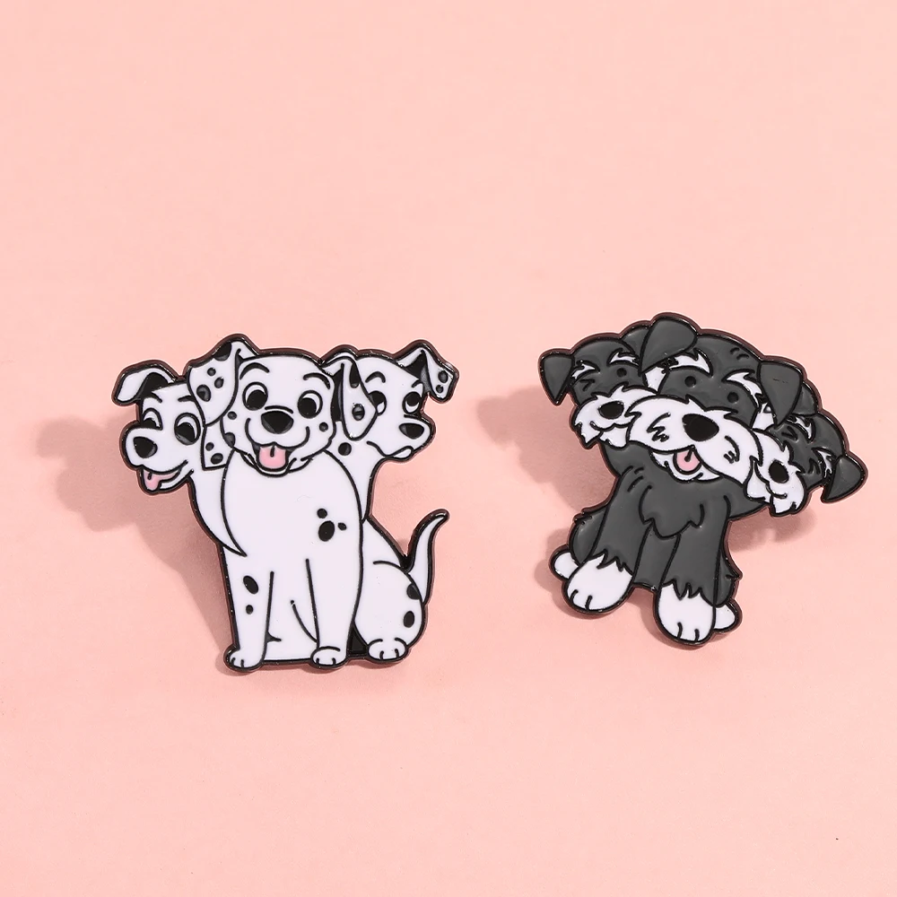 2Pcs/Set 3Dogs Together Series Pins Cute Dalmatian Schnauzer Enamel Brooches For Pet Lovers Bag Clothes Jewelry