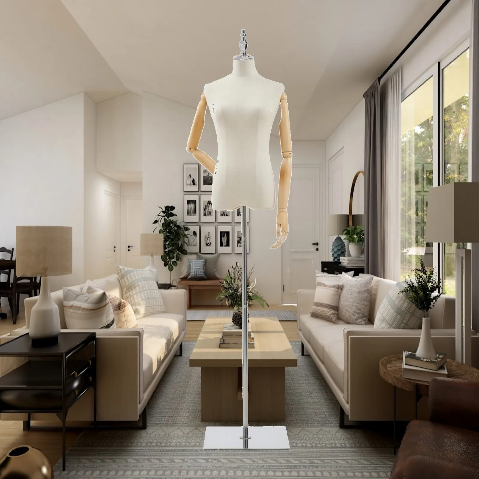Adjustable Women Mannequin Torso Display Stand with Wooden Arms for Boutique Clothing Showcase Retail Store Fixture