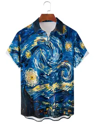 Men's Designer Hawaii Shirts Van Gogh The Starry Night Short Sleeve Collar Top Fashion Streetwear 3d Printed Casual Clothing