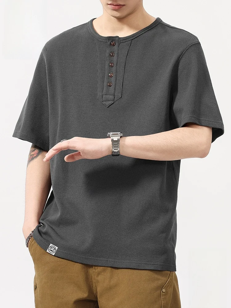 

American Retro Monkey Logo ort Sve Casual T-irt Men's Summer Trendy Brand Henry Collar Top Breathable