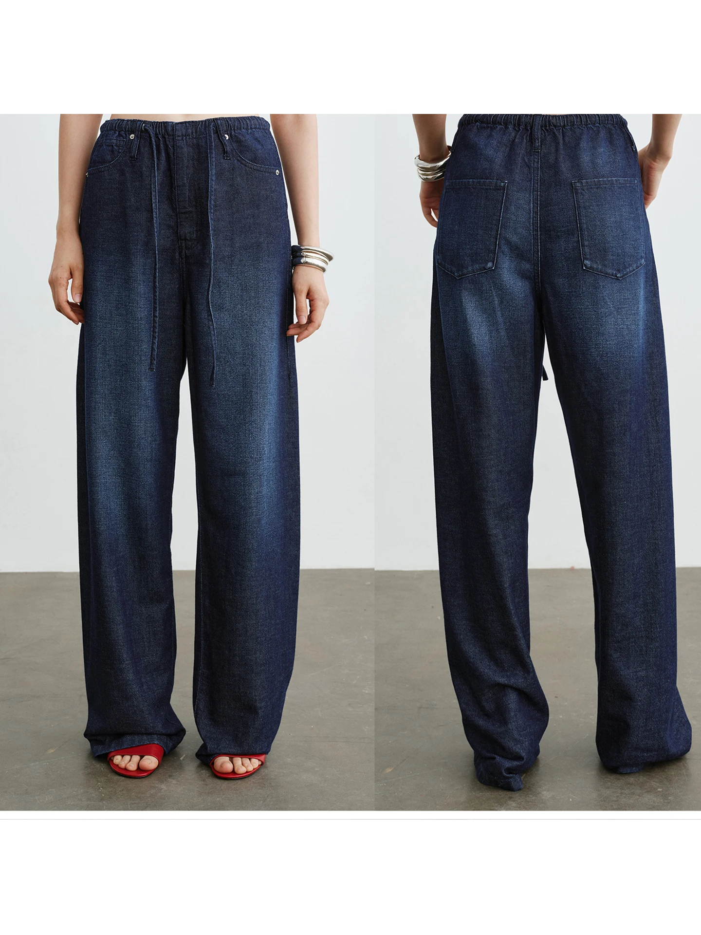 

Джинсы Ayuko Classic Dstring из гладкого хлопка и шелка, прямого кроя, повседневные, на все сезоны, без эластана, с завышенной талией