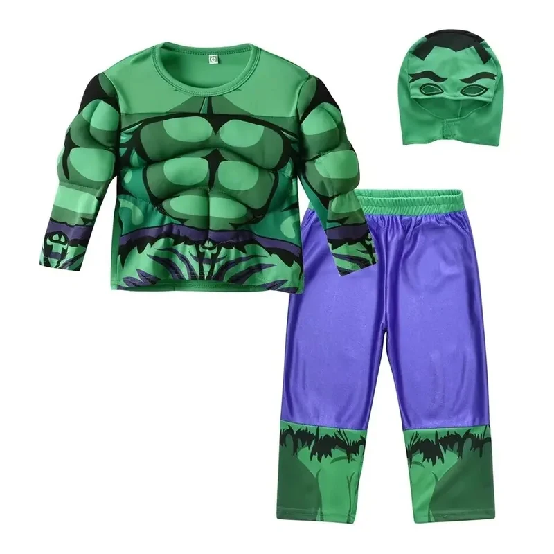 Disfraz de Cosplay para Niños KK56, Conjunto de Camiseta, Pantalones y Accesorios para la Cabeza, Disfraz de Superhéroe Musculoso de Hulk para Halloween, para Niños y Niñas. OJ