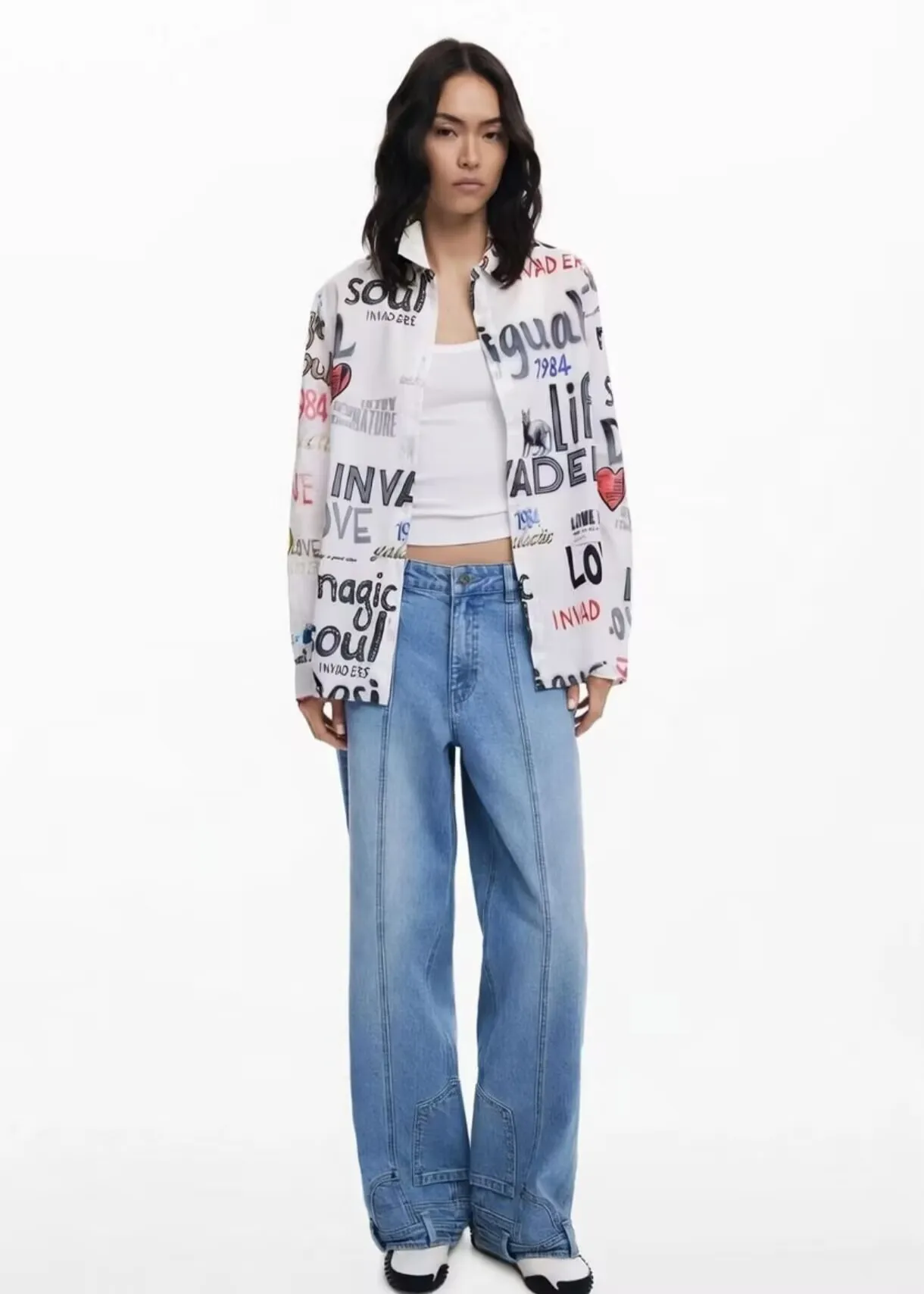 Foreign trade Spain new style, fashion personality trend, letter print long sleeve thin ladies shirt