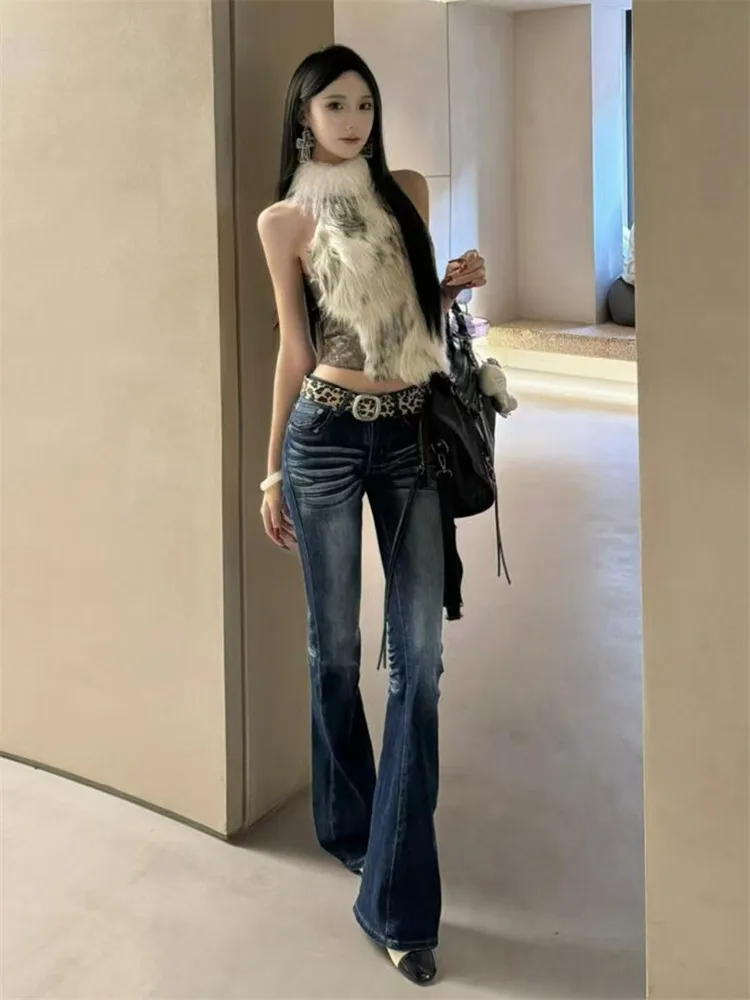 

American Retro Low Waist Flared Jeans Women Slimming Long Floor Length Pants High Waist Extended Bootcut Denim Skinnies