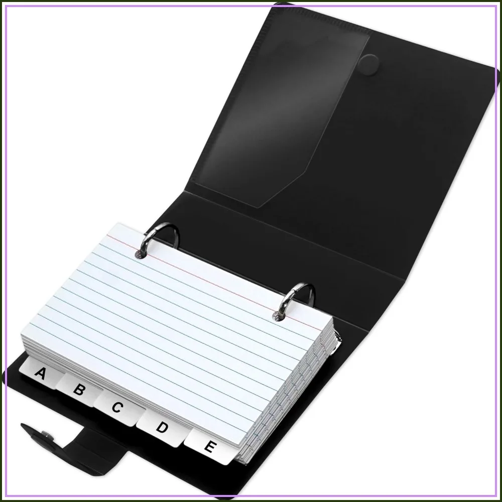 3x5 Lined Index Cards Set with Ring Binder & Dividers, 100 Ruled Cards, Black