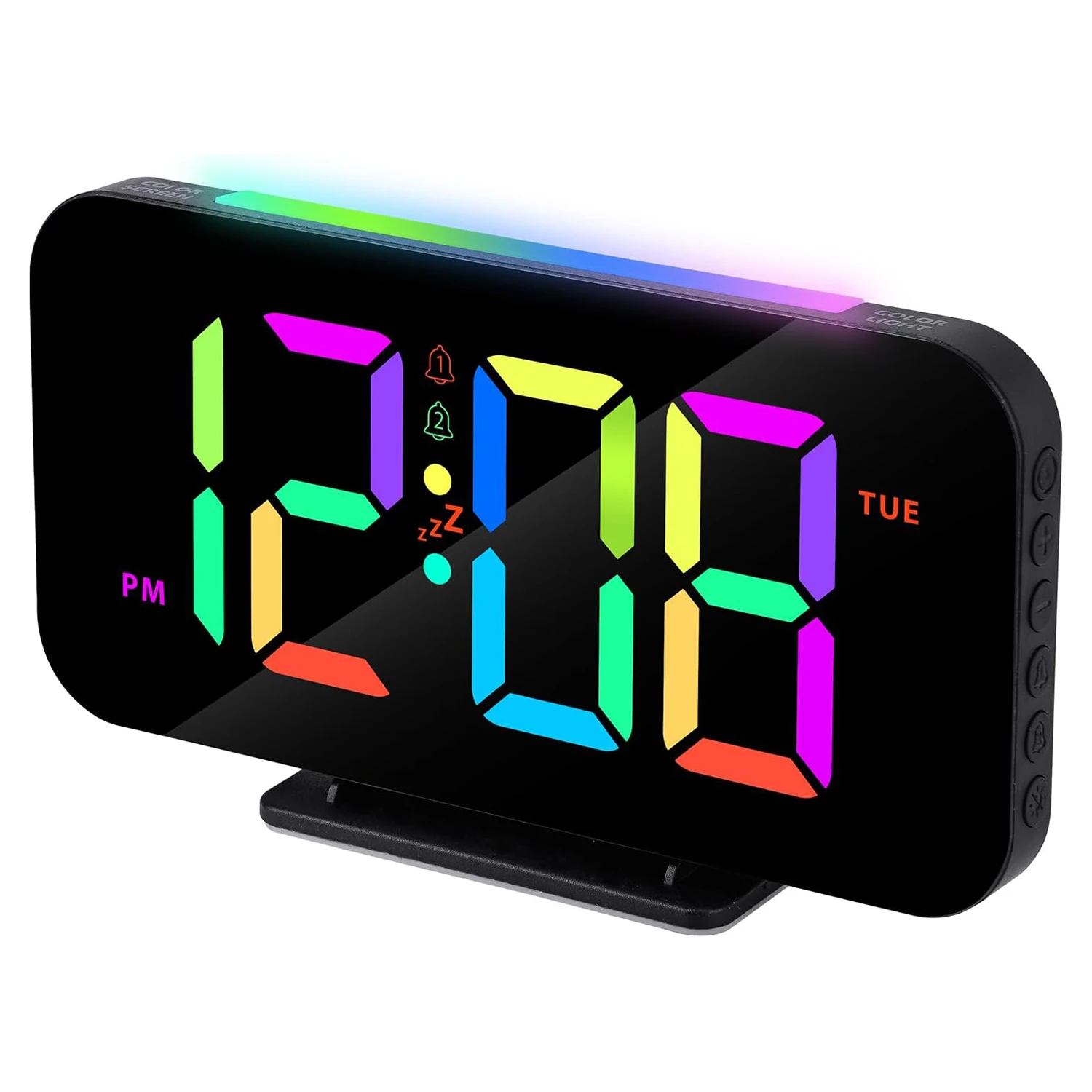 Digital Alarm Clocks for Bedrooms LED Clock Large Display with RGB Digits Nightlight Snooze Dual Alarm Dimmable Bedside Table