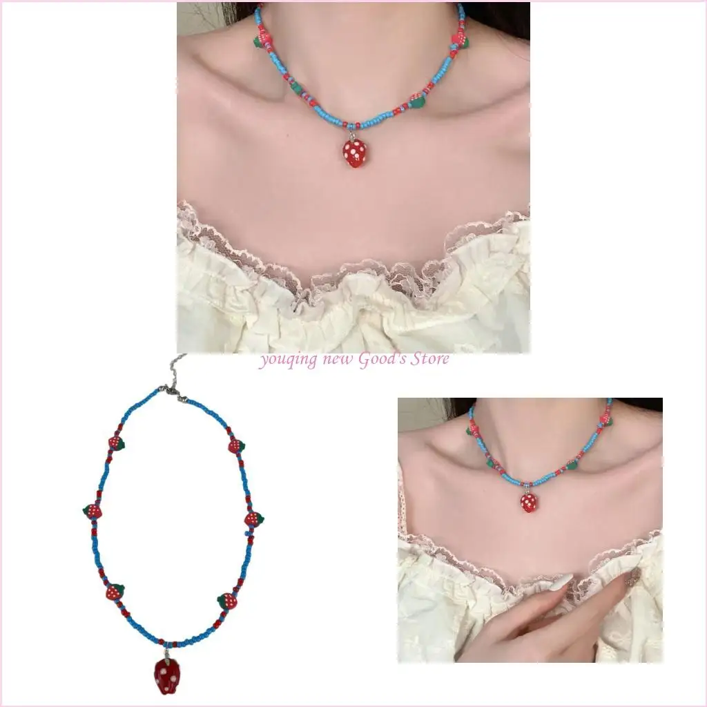 

57QA Playful Strawberry Bead Necklace Creative And Stylish Clavicle Chain For Gifts Lightweight And Comfortable