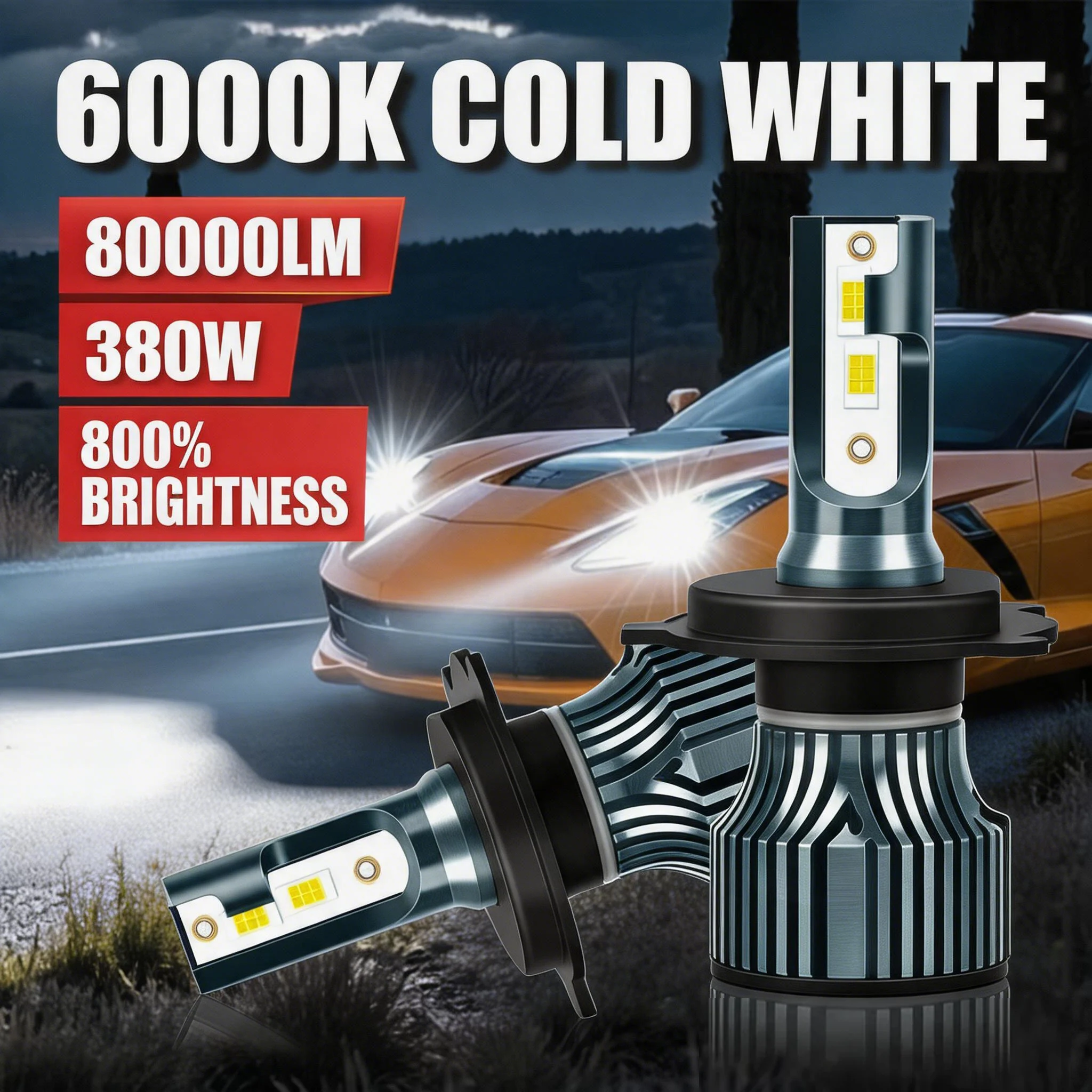 

H7 LED Car headlight bulb 12V 6000K Cold White H1 H4 H11 9005 9006 CANbus No Error 80000LM ​380W Super Bright Auto Lamp Lights