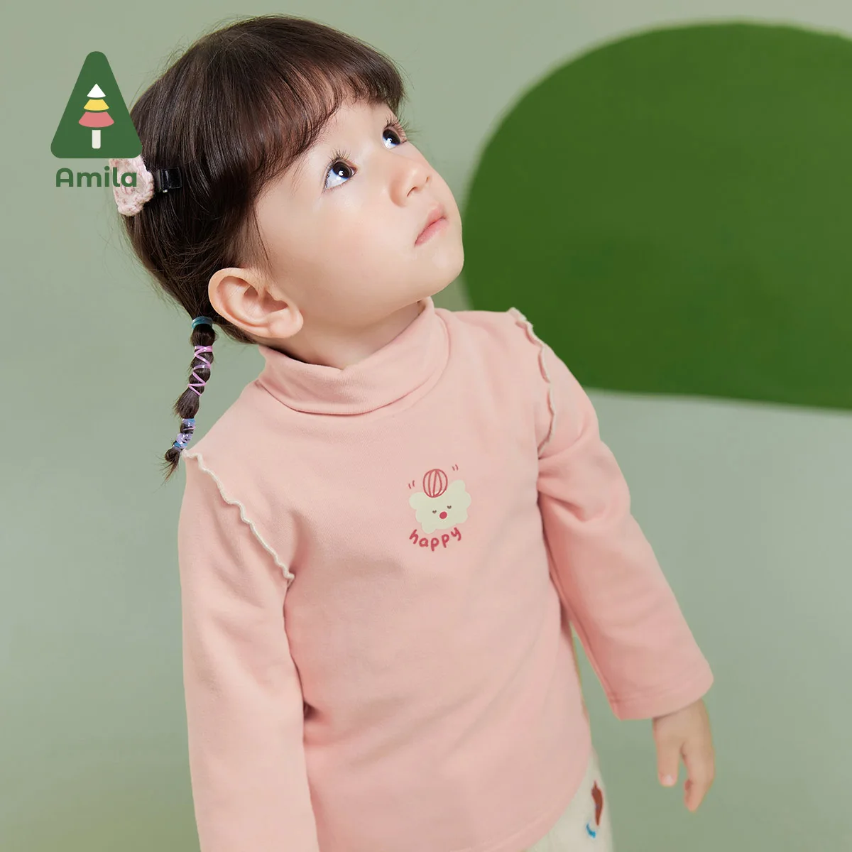 Amila Baby Girl T-shirt 2024 Winter New Multicolour High Collar Fleecing Soft Warm Cute  Baby Clothing