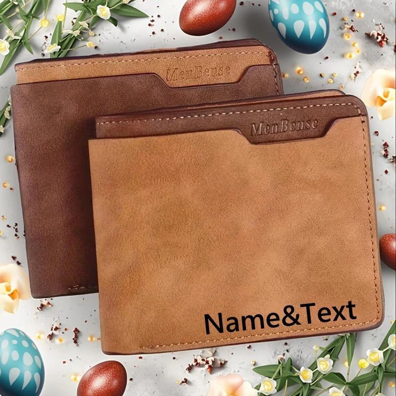 Custom Men'S Faux Leather Wallet Personalized with a Name&Text,Vintage Style,Business Card Holder,Brown PU Short Wallet for Men.