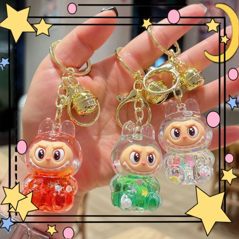 

Labubu Creative Acrylic Keychain Cute Kiki Figure Bag Pendant Gift Key Chain Sand Flowing Toy Collectible Animation Derivative