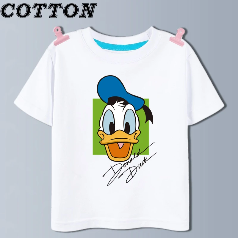 Disney Cute Donald Duck Cotton Fashion Summer Children's Cartoon T-shirt Round Neck Short Sleeve Print Pattern