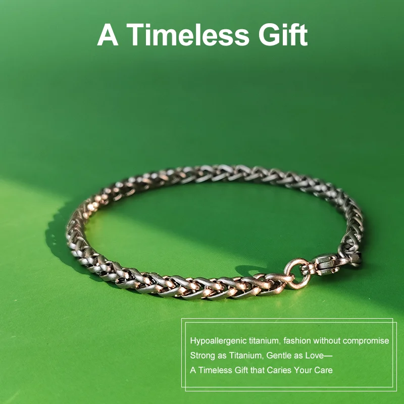 4.0mm Pure Titanium Woven Chain Bracelet for Men Women Hypoallergenic Non-Fade Lightweight Link Bracelet Daily Wear Gift