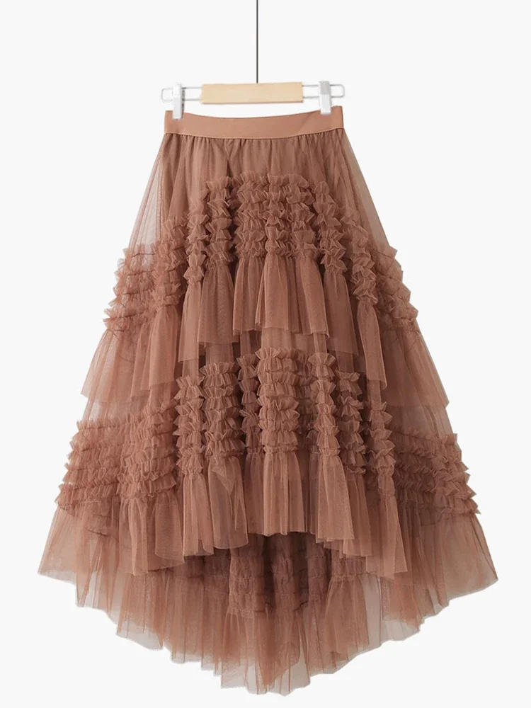 

Layers Tiered Tutu Tulle Skirt Women Korean Fashion Beautiful Solid Irregular Short Front Long Back Mesh Skirt Female Z519