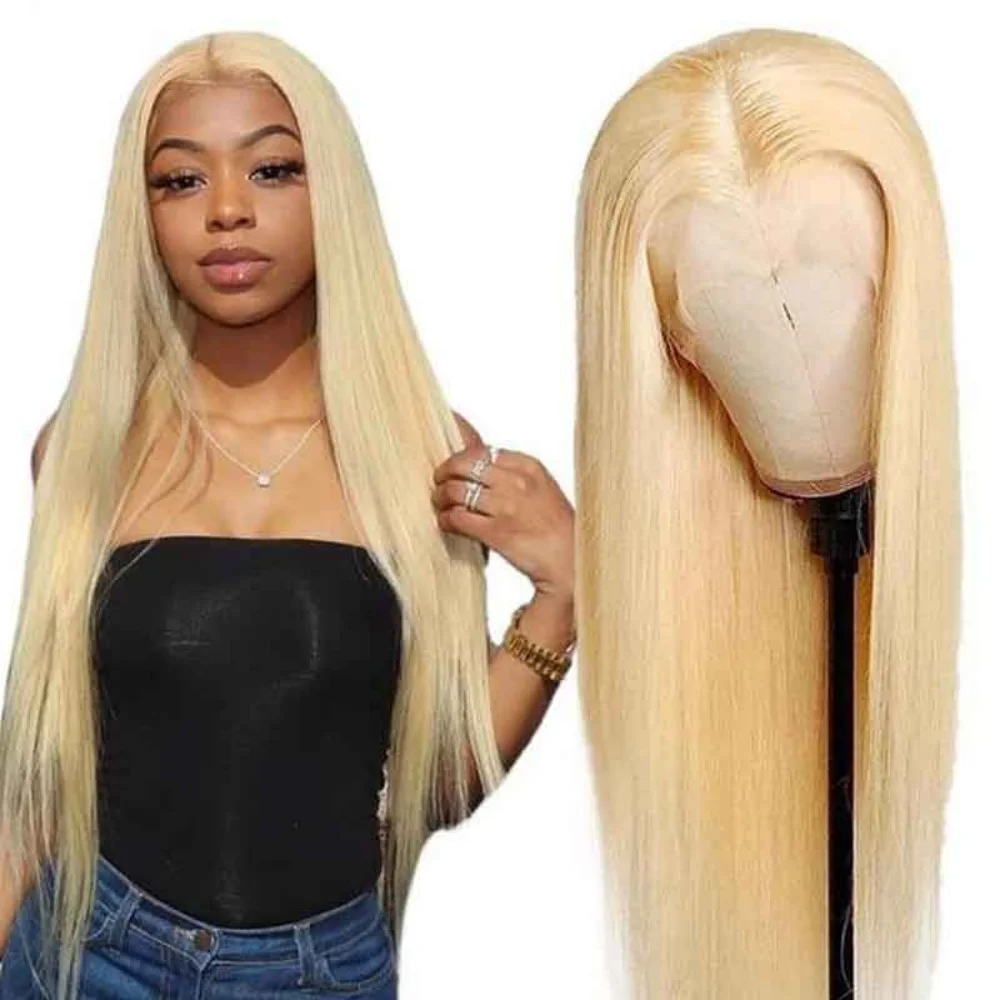 13x4 13x6 HD Transparent Full Lace Frontal Wigs 32 34 Inch 613 Blonde Straight Human Hair Smooth Sleek Colored Wigs Suitable for Ladies Party Wear