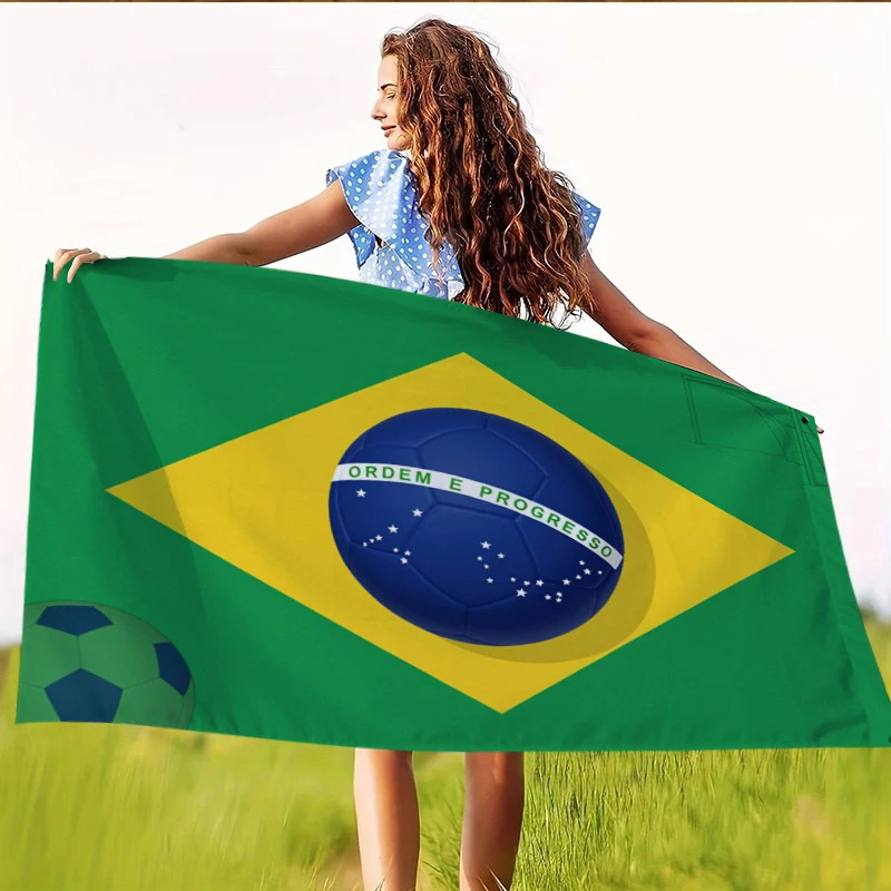 1 unidade, bandeira de futebol plana 2D da bandeira brasileira com as palavras "ORDEM E PROGRESSO" e padrão de estrelas, um item essencial para fãs de futebol.