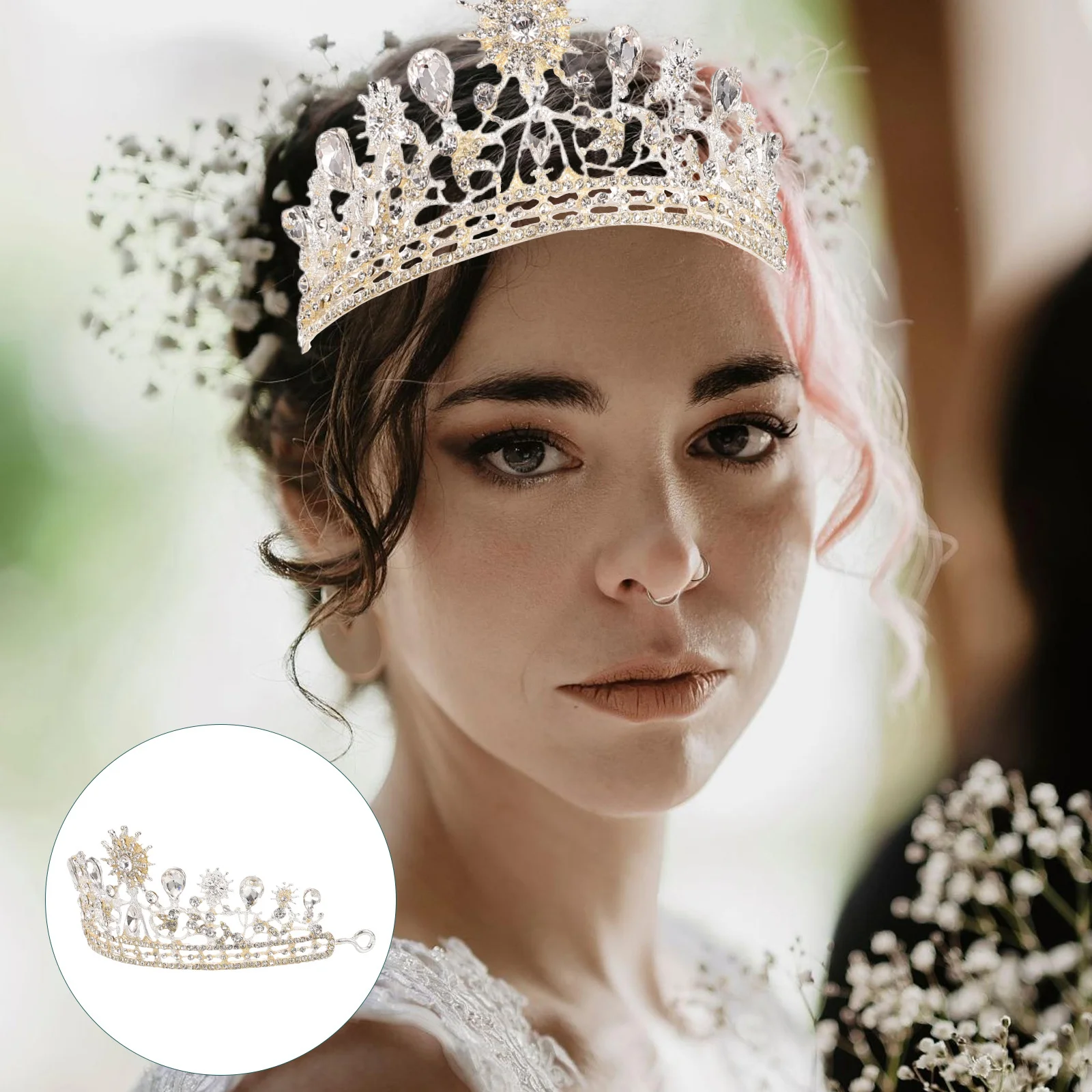 

1pc Bride Crown Alloy Rhinestone Inlaid Round Hair Accessory Wedding Party Baroque Retro Crown Women Lady White