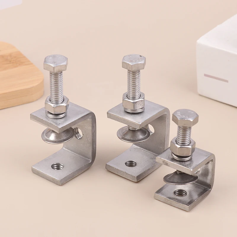 **2Pcs Stainless Steel C-clamp Corrosion-resistant Rust-proof Adjustable Positioning Screw For Desk Fixed Holders