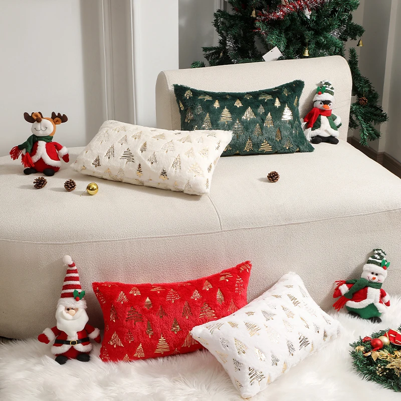 CANIRICA Cushion Cover Plush Christmas Supplies 45x45 Hot Stamping Pillowcase for Living Room Sofa Party Home Decor Pillow Cover