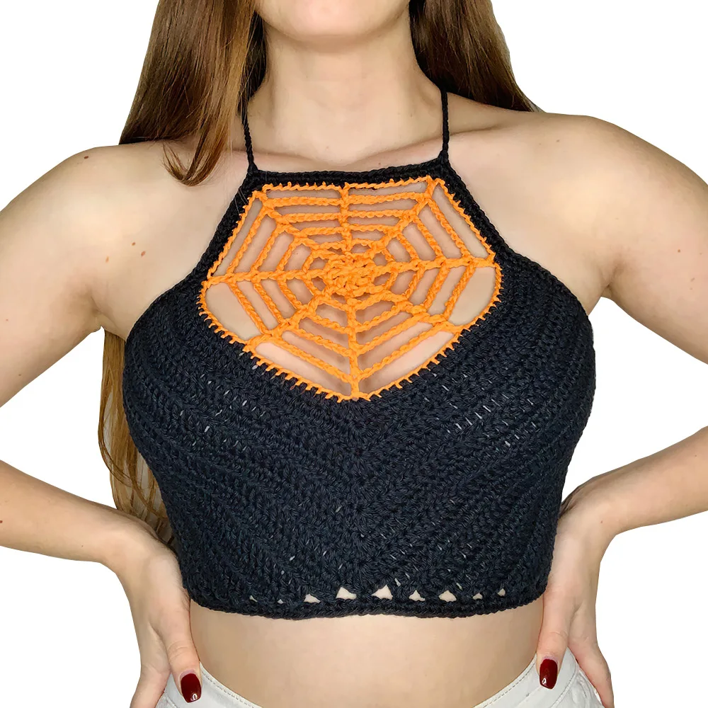 2023 Nieuwe Sexy Borst Met Spinnenweb Handgemaakte Gehaakte Gebreide Damesverpakking Badkleding Strandbikinitop