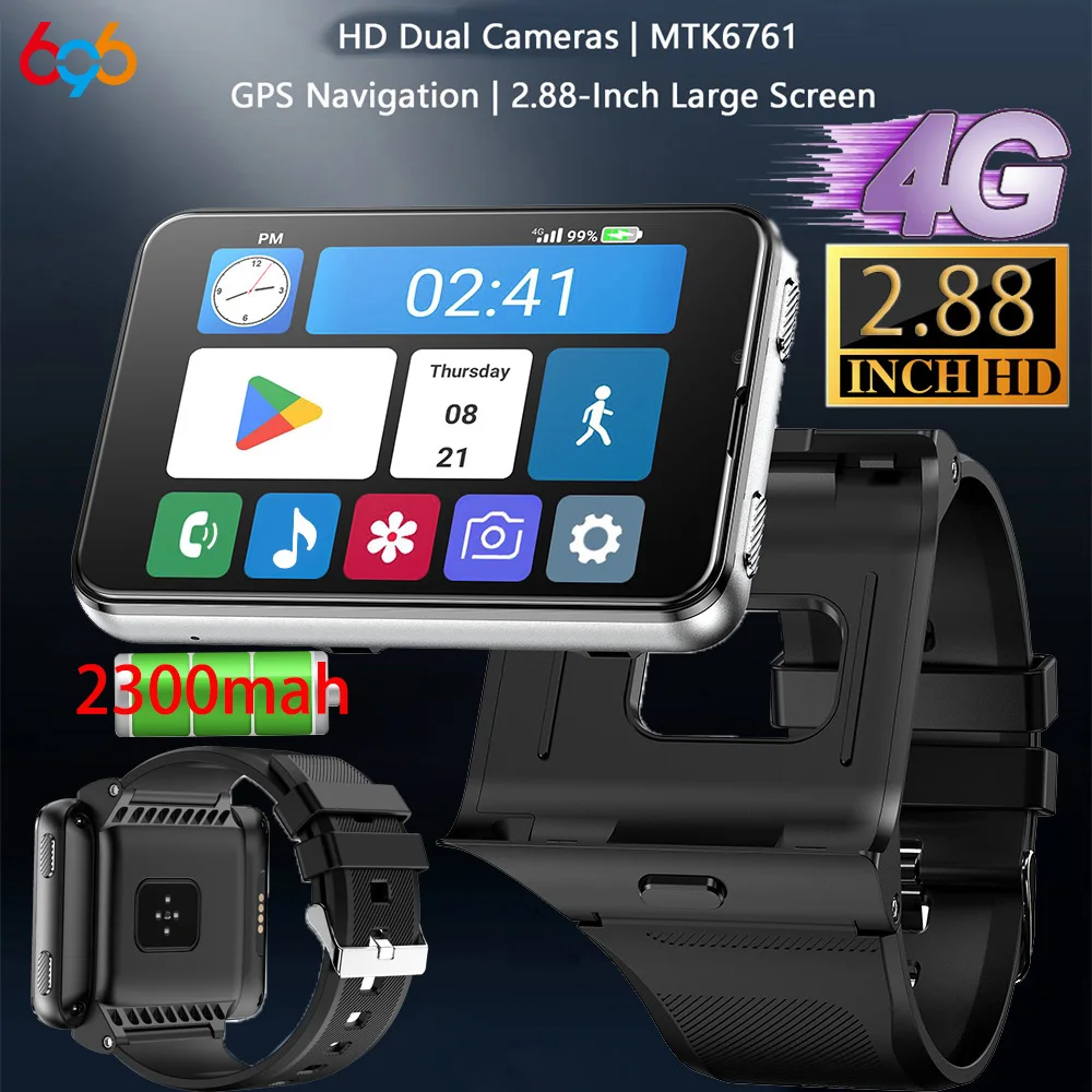 جديد 4G ساعة ذكية أندرويد 11 Smartwatch ساعة نسائية 2.88 "شاشة 2MP/8MP كاميرا مزدوجة 4GB RAM 64GB ROM 2300MAh GPS WIFI Compass #1