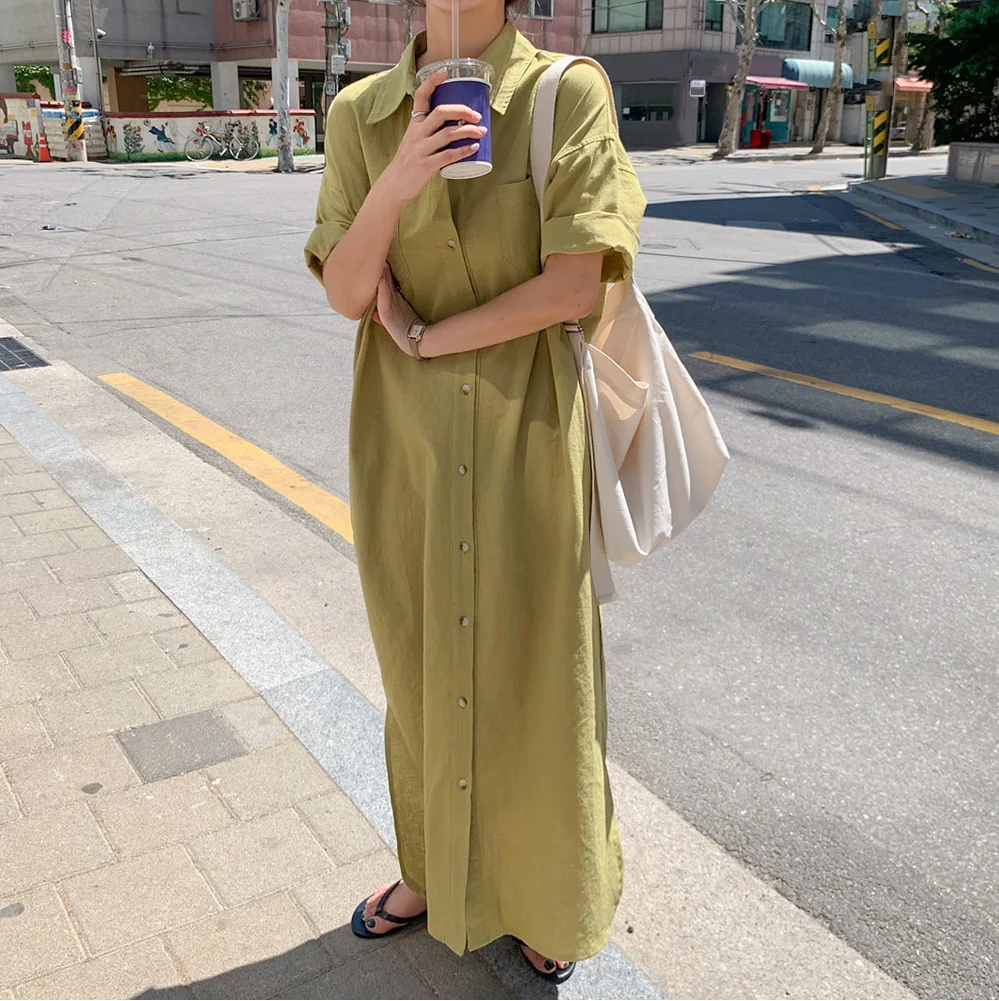 Laid-back Style Loose Fit Pure Color Versatile Shirt Dress Simple Korean Fashion Spring Autumn Winter Women's Clothing