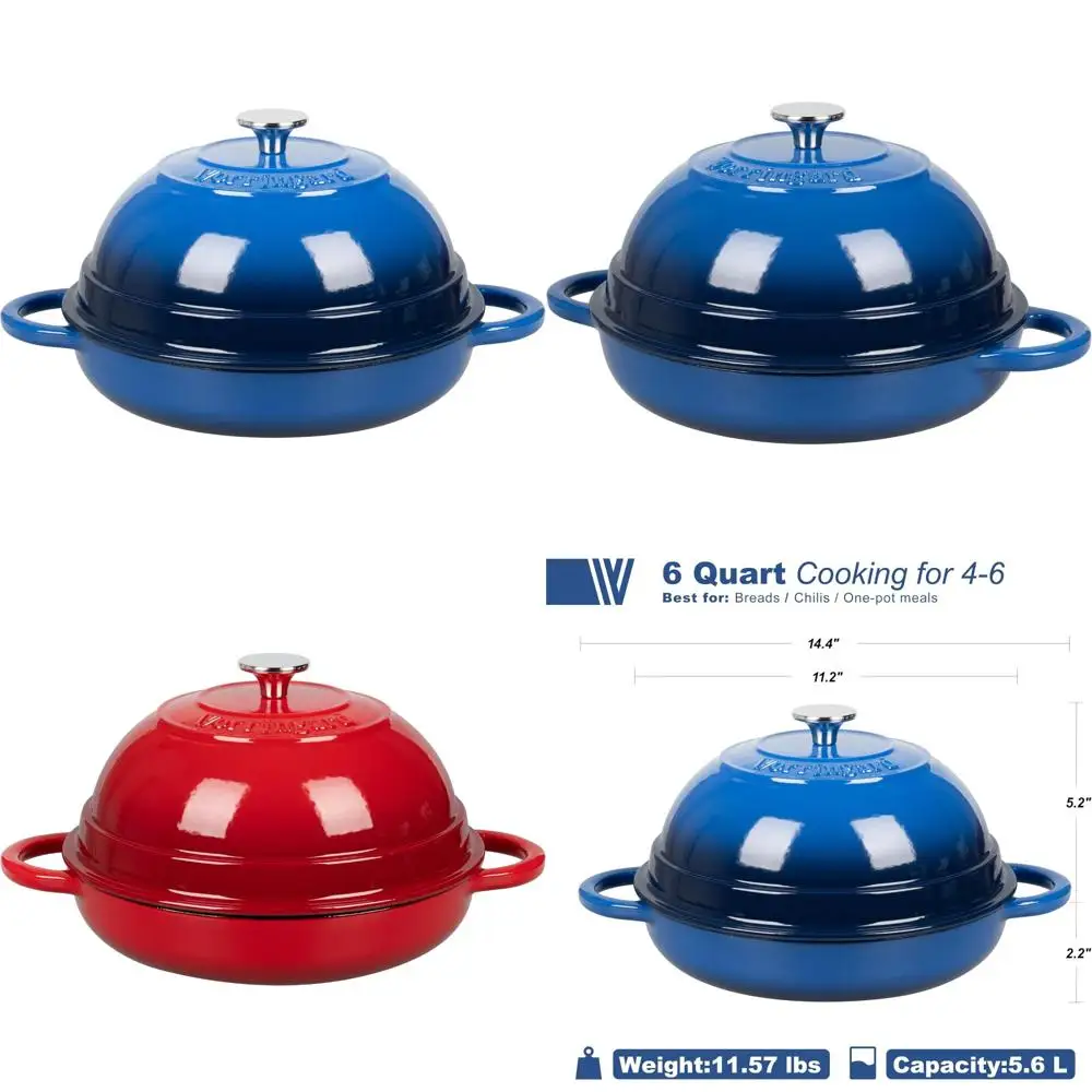 

Эмалированная чугунная голландская духовка, 6 литров, синяя, идеально подходит для выпечки хлеба и использования в духовке, противень большой емкости