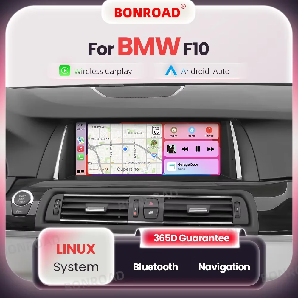 Bonroad 10.25" Wireless Carplay Android Auto Multimedia Display For BMW 5 Series F10 F11 CIC NBT System Mirrorlink Bluetooth GPS Navigatio Touch Screen