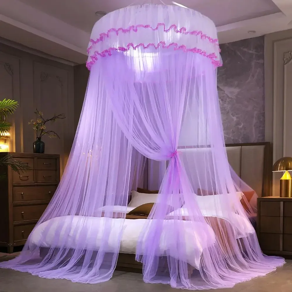 Breathable Hanging Mosquito Net Top Hook Lace Bed Canopy Encrypted Mesh Round Dome Court Style Crib Canopy Bedroom Decoration