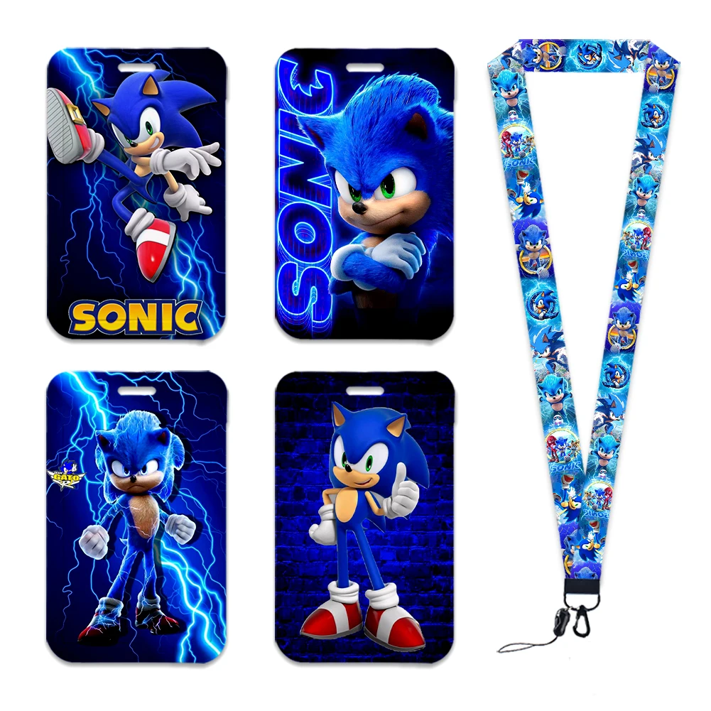 

Japanese Anime Sonics Card Holders Cute Student Card Holder with Mobile Phone Lanyard Credit Card Cover Boys Bags Accessories