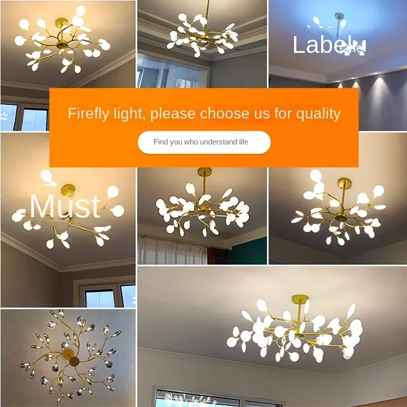 โคมไฟหิ่งห้อย LED สีดำสีทองสำหรับห้องโถงห้องรับแขกห้องนอนการตกแต่งบ้านในร่มโคมไฟระย้าเพดานแบบมินิมอล