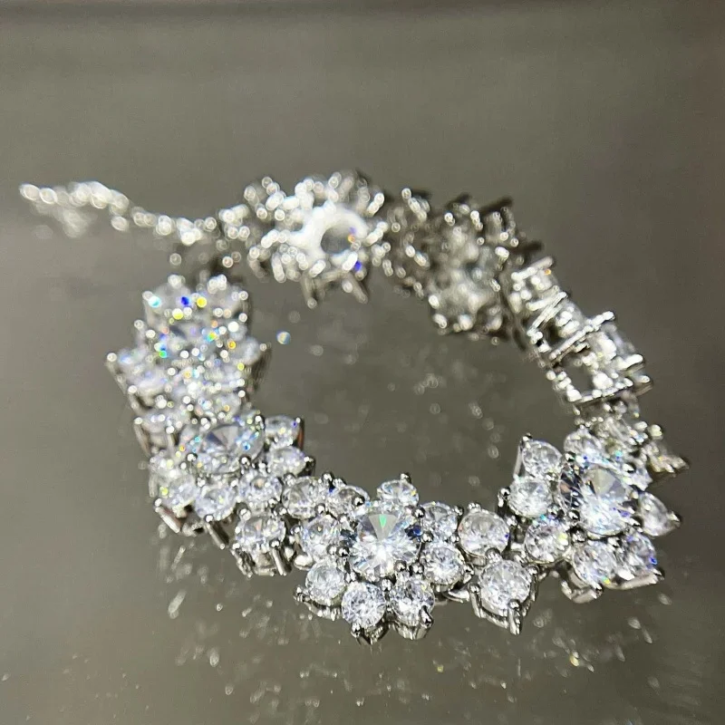 Hot Seller Cluster Floral Tennis Bracelet Multi CZ Sunflower Luxury Evening Party Sparkling Women Wrist Jewelry Gift