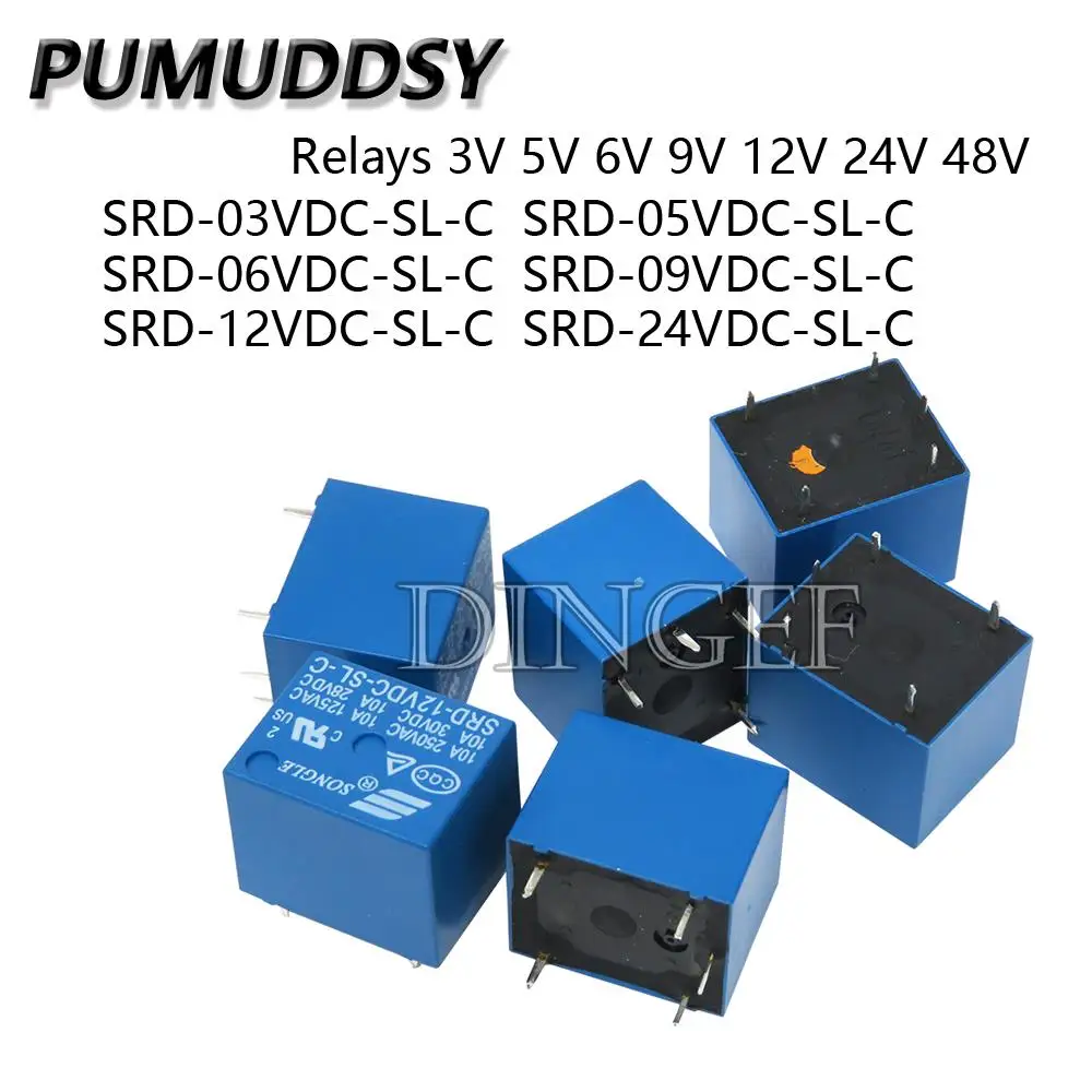 Relays SRD-03VDC-SL-C SRD-05VDC-SL-C SRD-06VDC-SL-C SRD-09VDC-SL-C SRD-12VDC-SL-C 3V 5V 6V 9V 12V 24V 48V 10A 250VAC 5PIN