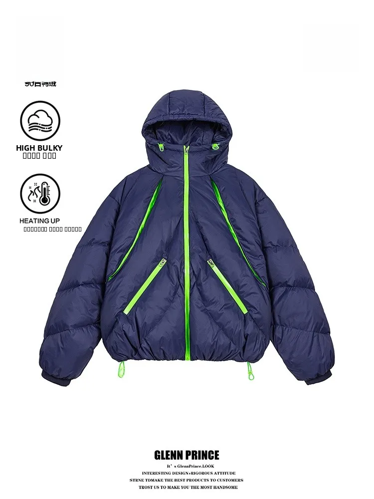 

GPstudio Men's Outdoor Fce Lined Hooded down Jaet Color Blo Warmth Sports Bomber Coat American Sle Casual Urban Wear