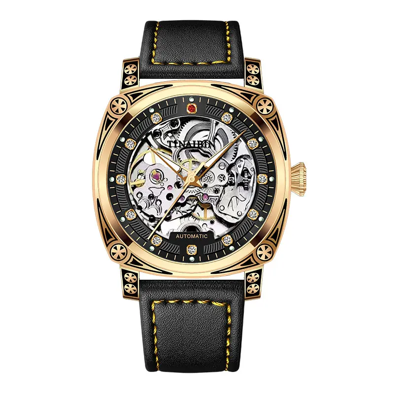 Reloj Mecánico cuadrado de lujo para hombre, cronógrafo automático, resistente al agua, con esqueleto de Tourbillon, novedad de 2024