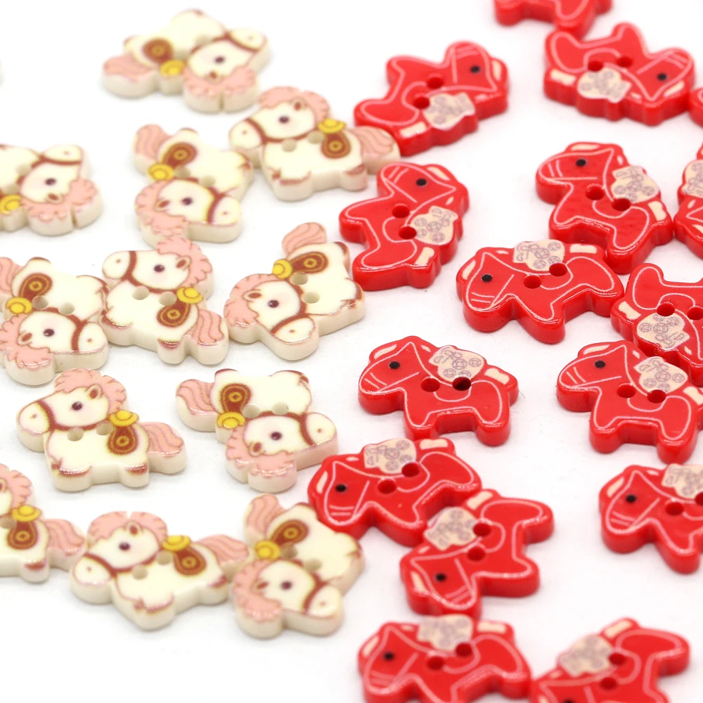 DOTOLLE 10Pcs/set 15mm Painting Horse Shape Resin Buttons for Clothing Shirt Blouse Cardigan Journal Handmade Decorations