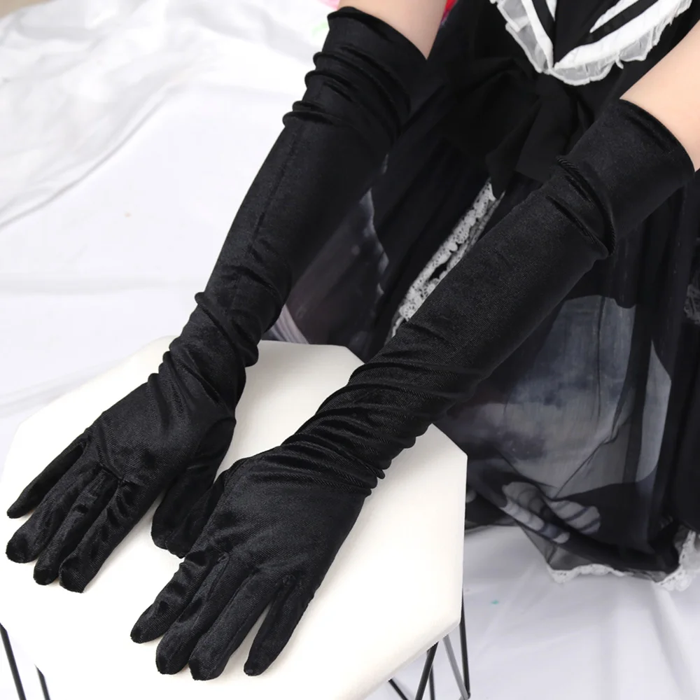 

53cm Black Classic Adult Velvet Long Gloves Autumn Winter Warm Evening Dress Wedding Full Finger Gloves Women Matching Costume