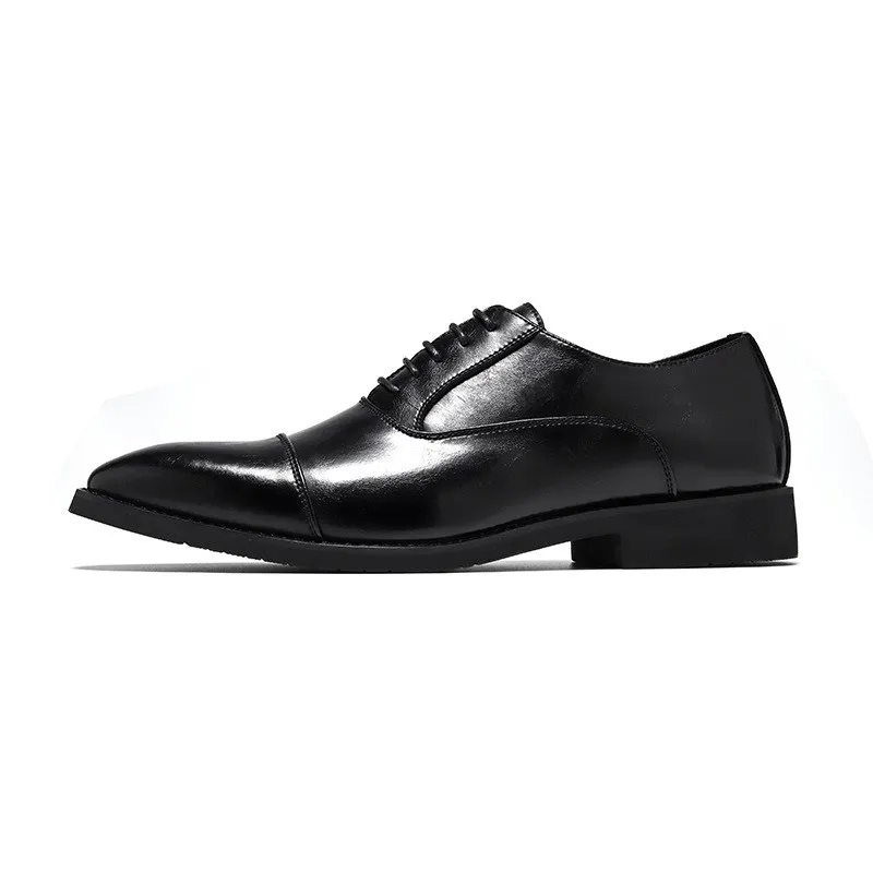 

Men's Formal Leather Shoes Three-Hole Design Business Casual Wedding Shoes British Style Suit Shoes round Toe Rubber Sole