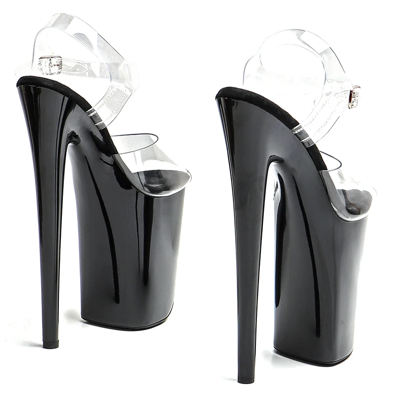 Leecabe 투명 PVC 상단 소형 오픈 토 패션 플랫폼 하이힐 샌들, 폴 댄스 슈즈, 23cm, 9 인치