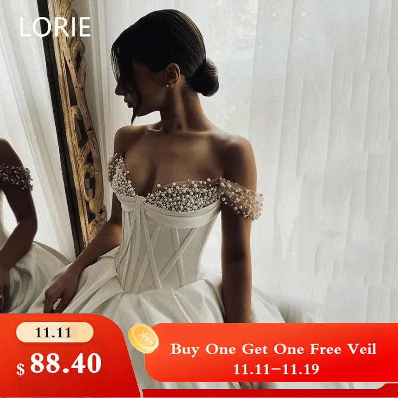 

LORIE Off Shoulder A-line Wedding Dresses Beeding Applique Princess Sweetheart Bridal Gown Pleats Wedding Gowns Customized 2025