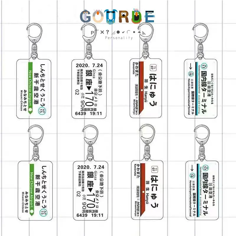 Gantungan Kunci Akrilik Bergaya Kreatif dengan Nama Merek Stasiun Kereta Api Gaya Jepang untuk Casing iPhone dan Tali Gantungan