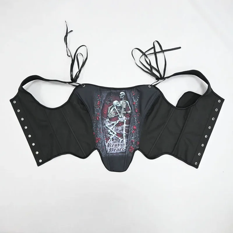 

Сексуальный готический корсет с черепом для женщин, бюстье на шнуровке с косточками, жилет на талии для костра, вечерние и сценический костюм