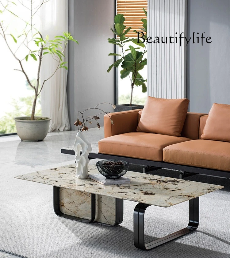 

Italian minimalist natural marble luxury stone coffee table modern minimalist edge table design advanced square corner table