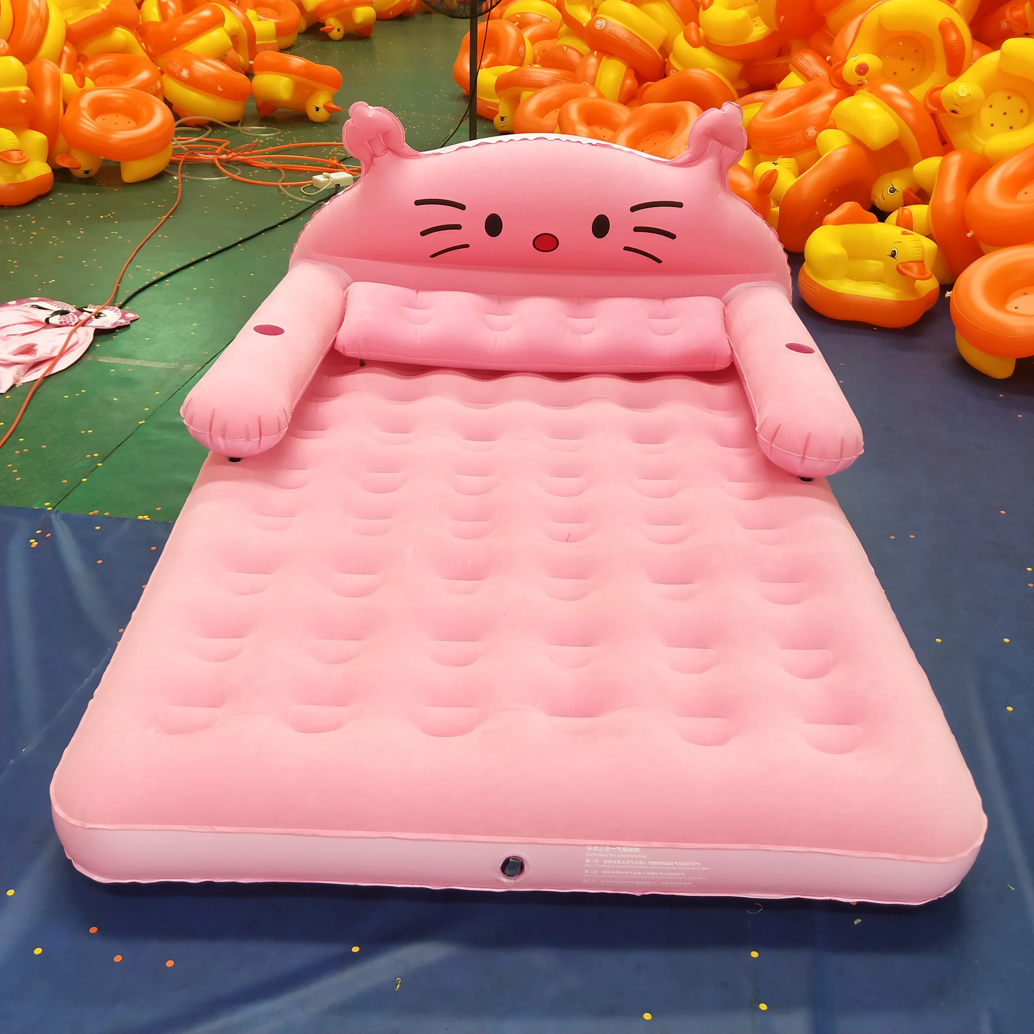 Portable folding flocking bear shape bedroom furniture inflatable bed airbed with backrest pillow