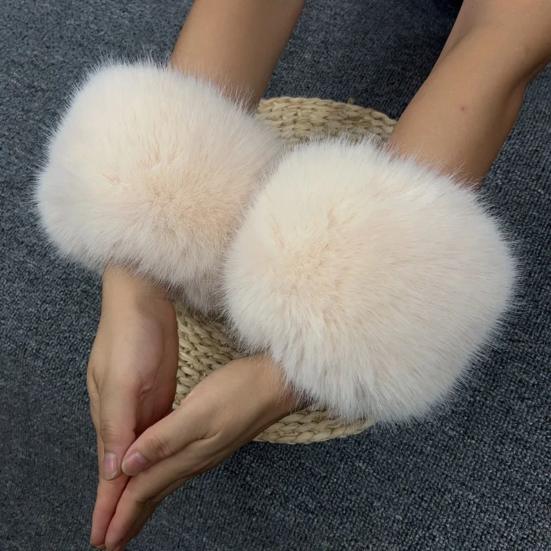 

Fluffy Faux Fox Fur Cuffs for Women Soft Plush Wrist Warmers Fashion Detachable Sleeve Trim Winter Coat Accessories Cute Arm War