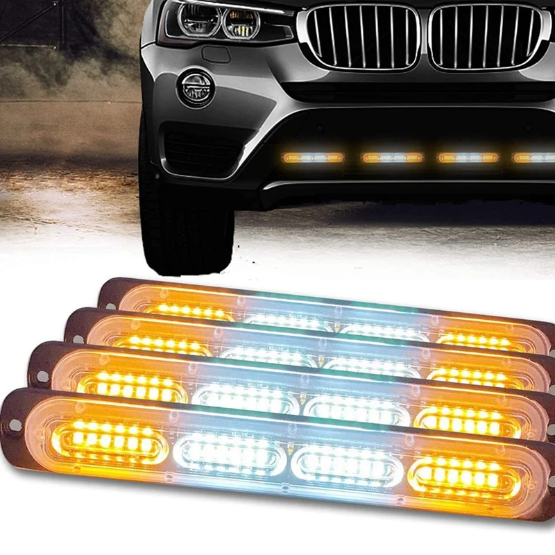 2PC Car 24Led Flashing Mode Emergency Vehicle Dash Warning Strobe Light Amber /White